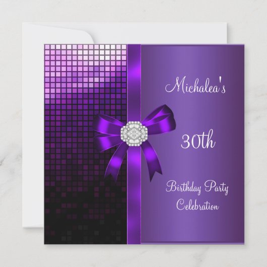 Invitation Sequins violets diamant arc pour 30 ans (Devant)