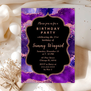Invitation Séquins violets foncés et roses Agate Anniversaire
