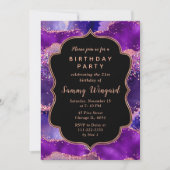 Invitation Séquins violets foncés et roses Agate Anniversaire (Devant)