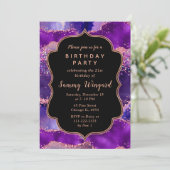 Invitation Séquins violets foncés et roses Agate Anniversaire (Debout devant)