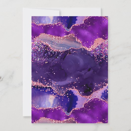 Invitation Séquins violets foncés et roses Agate Anniversaire (Dos)