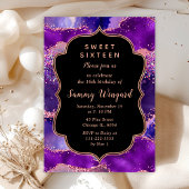 Invitation Séquins violets foncés et roses Agate Sweet sixtee