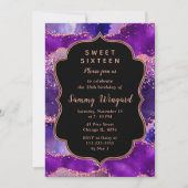 Invitation Séquins violets foncés et roses Agate Sweet sixtee (Devant)