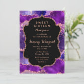 Invitation Séquins violets foncés et roses Agate Sweet sixtee (Debout devant)