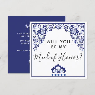Invitation Seras-tu ma demoiselle d'honneur? Delfts Blauw Del