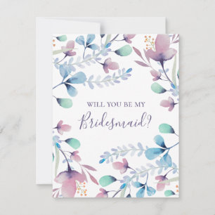Invitation Seras-tu ma demoiselle d'honneur. Floral bleu et v
