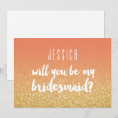 Invitation Seras-Tu Ma Demoiselle d'Honneur Glitter Ombre Dor (Devant / Derrière)