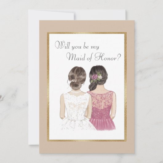 Invitation Seras-Tu Ma Demoiselle d'Honneur Mariage Or (Devant)