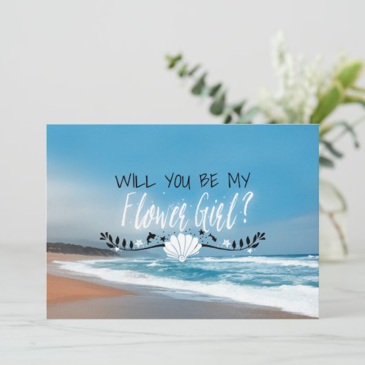 Invitation Seras-Tu Ma Fille Fleur ? | Fleur de plage (Debout devant)