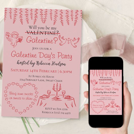 Invitation Seras-tu ma Galentine ? La fête de Galentine's Day