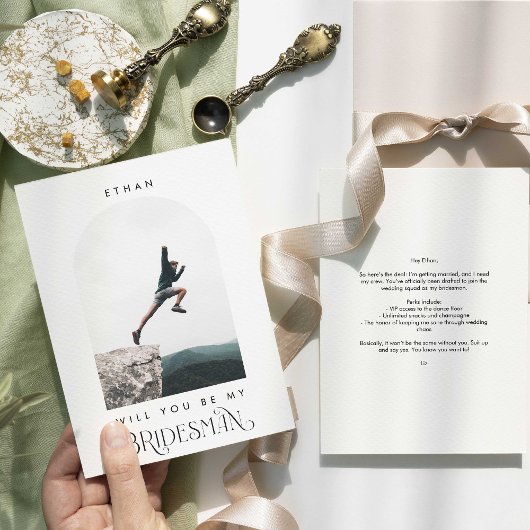 Invitation Seras-tu mon Bridesman Minimal Photo Moderne Arche