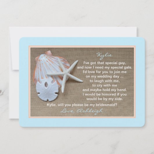 Invitation Seras-Tu Mon Porte-Maid Beach Bleu Burlap Look (Devant)