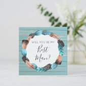 Invitation Seras-tu mon témoin Rustique Bohème Plumes (Debout devant)