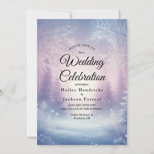 Invitation Sérénade de mariage Lavande Chute de neige d'hiver (Devant)