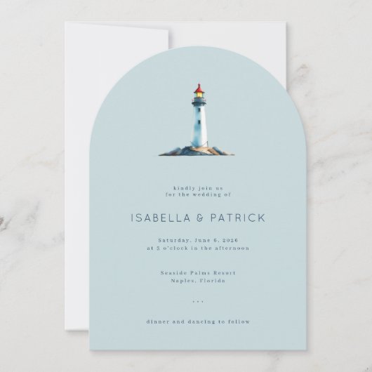 Invitation Serene Blue Minimalist Lighthouse (Devant)