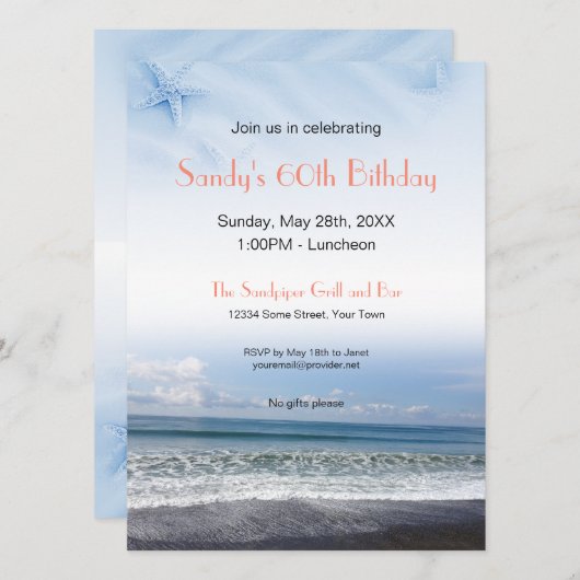 Invitation Serene Blue Ocean (Devant / Derrière)