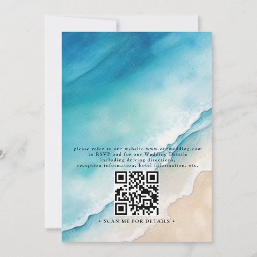Invitation Serene Blue Ocean Beach Budget QR Code Wedding (Dos)