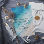 Invitation Serene Blue Ocean Beach Budget QR Code Wedding