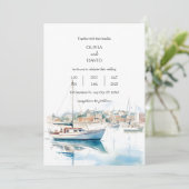Invitation Serene Coastal Town Voiliers Harbour Beach Wedding (Debout devant)