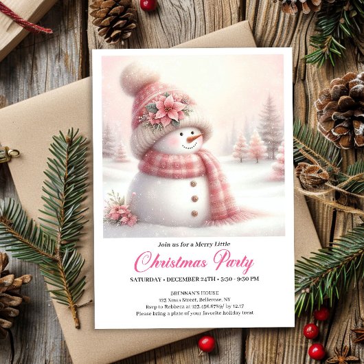 Invitation Serene Coquette Snowman Kids Christmas Invite