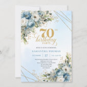 Invitation Serene dusty blue watercolor florals 70th birthday (Devant)