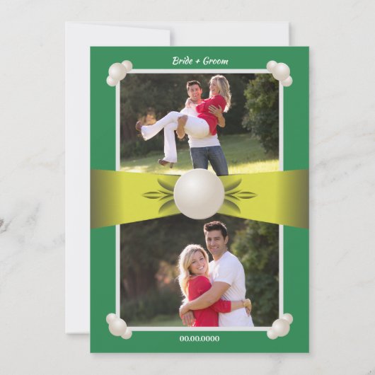 Invitation Serene Emerald & Yellow Pearl Ribbon Mariage photo (Dos)