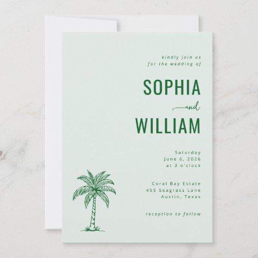 Invitation Serene Mint Palm Tree Wedding (Devant)