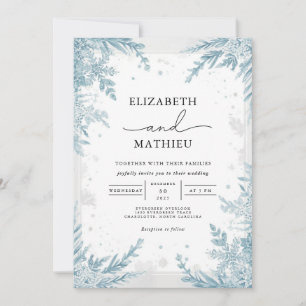 Invitation Serene Sky Blue Mariage botanique d'hiver