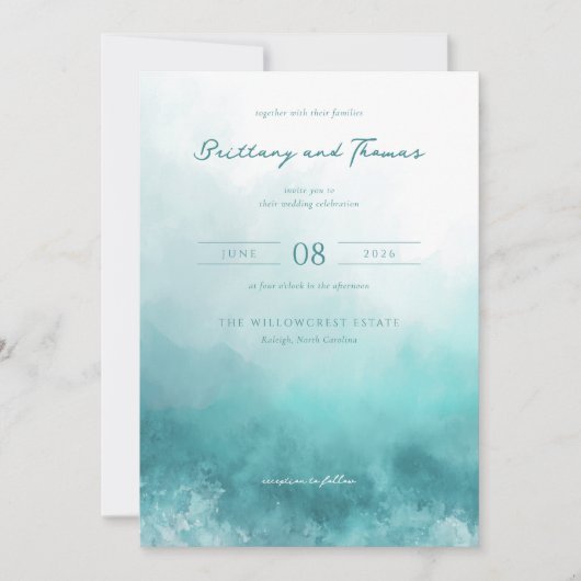 Invitation Serene Teal Watercolor Waves (Devant)