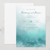 Invitation Serene Teal Watercolor Waves (Devant / Derrière)