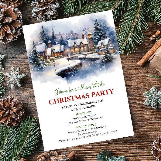 Invitation Serene watercolor Christmas scene festive city