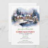 Invitation Serene watercolor Christmas scene festive city (Devant / Derrière)
