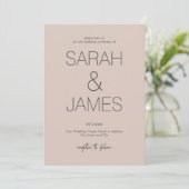 Invitation Sérénité | Mariage de typographie simple rose (Debout devant)