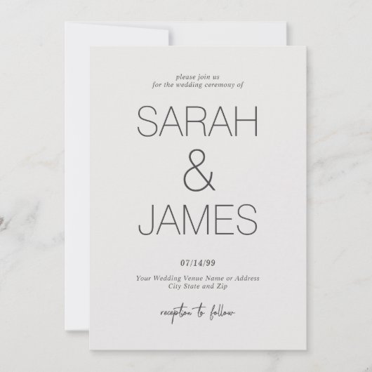 Invitation Sérénité | Mariage minimal blanc simple (Devant)