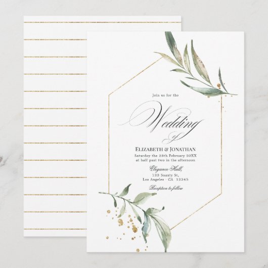 Invitation Sérénité Simplistic Greenery Mariage géométrique (Devant / Derrière)