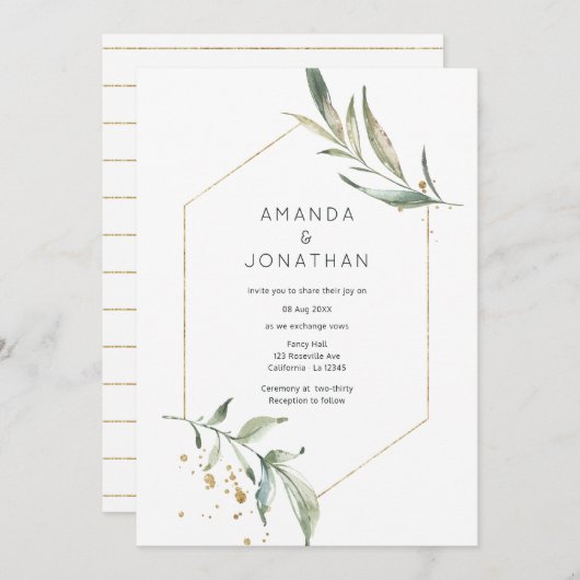 Invitation Sérénité Simplistic Greenery Mariage géométrique (Devant / Derrière)