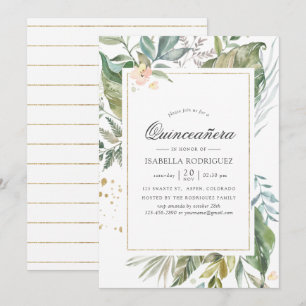 Invitation Serenity Aquarelle Verdure Géométrique Quinceañera