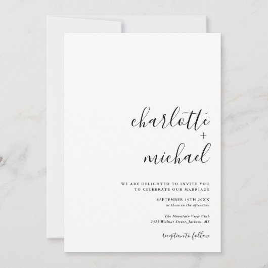 Invitation SERENITY Moderne Écriture Minimaliste Mariage (Devant)