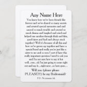 Invitation Serez-vous, je vous prie, ma servante d'honneur ? (Devant / Derrière)