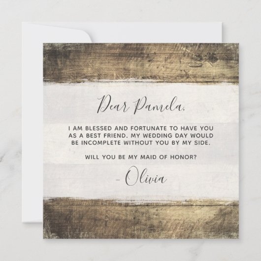 Invitation Serez-vous la servante d'honneur Mariage rustique  (Dos)