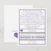 Invitation Serez-vous ma dame de honneur ? Poème pourpre/gris (Devant / Derrière)