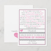 Invitation Serez-vous ma dame de honneur ? Poème rose/gris (Devant / Derrière)