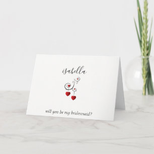 Invitation Serez-vous ma demoiselle d'honneur - Coeurs rouges