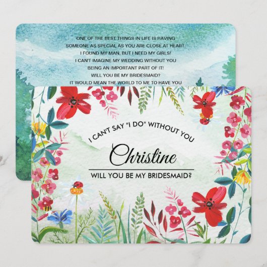 Invitation Serez-vous ma demoiselle d'honneur ? Fleurs sauvag (Devant / Derrière)