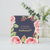 Invitation Serez-vous ma demoiselle d'honneur ? Flore bleu ma (Debout devant)