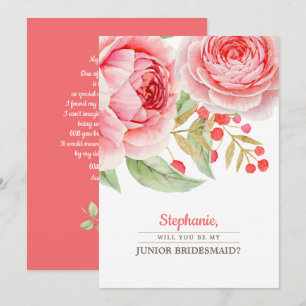 Invitation Serez-vous ma demoiselle d'honneur junior ? Rose r