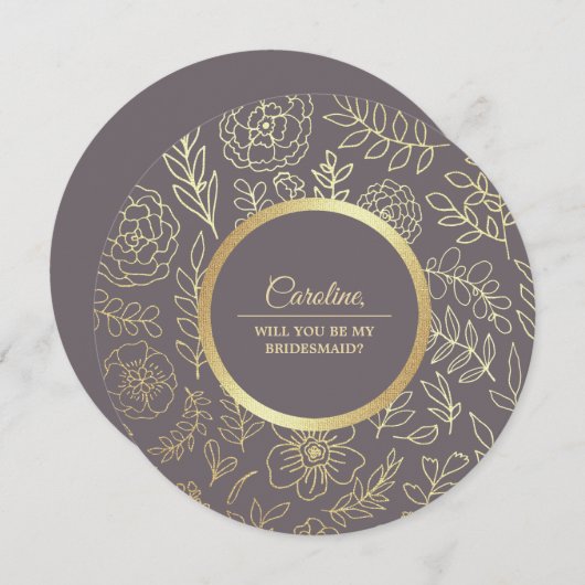 Invitation Serez-vous ma demoiselle d'honneur ? Mocha Gold Fl (Devant / Derrière)