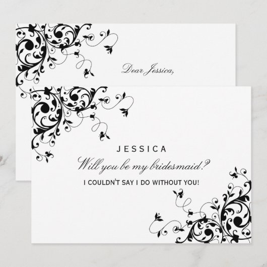 Invitation Serez-Vous Ma Femme D'Accueil ? Balayage noir et b (Devant / Derrière)