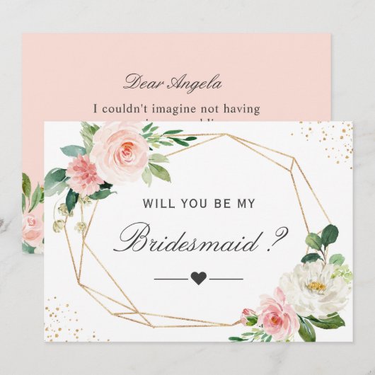 Invitation Serez-Vous Ma Femme D'Accueil Géométrique Blush Fl (Devant / Derrière)