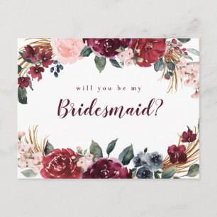 Invitation Serez-vous ma femme de ménage Burgundy boho floral